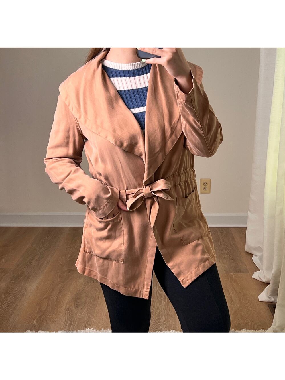 NEW Max Jeans Lightweight Belted Shawl Collar Jacket M Light Almond Tan
